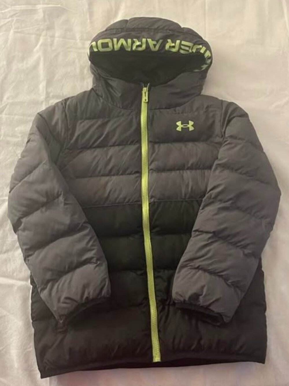 Under Armour Boys ColdGear Storm Hooded Puffer Jacket Gray/Green/Black Size YM